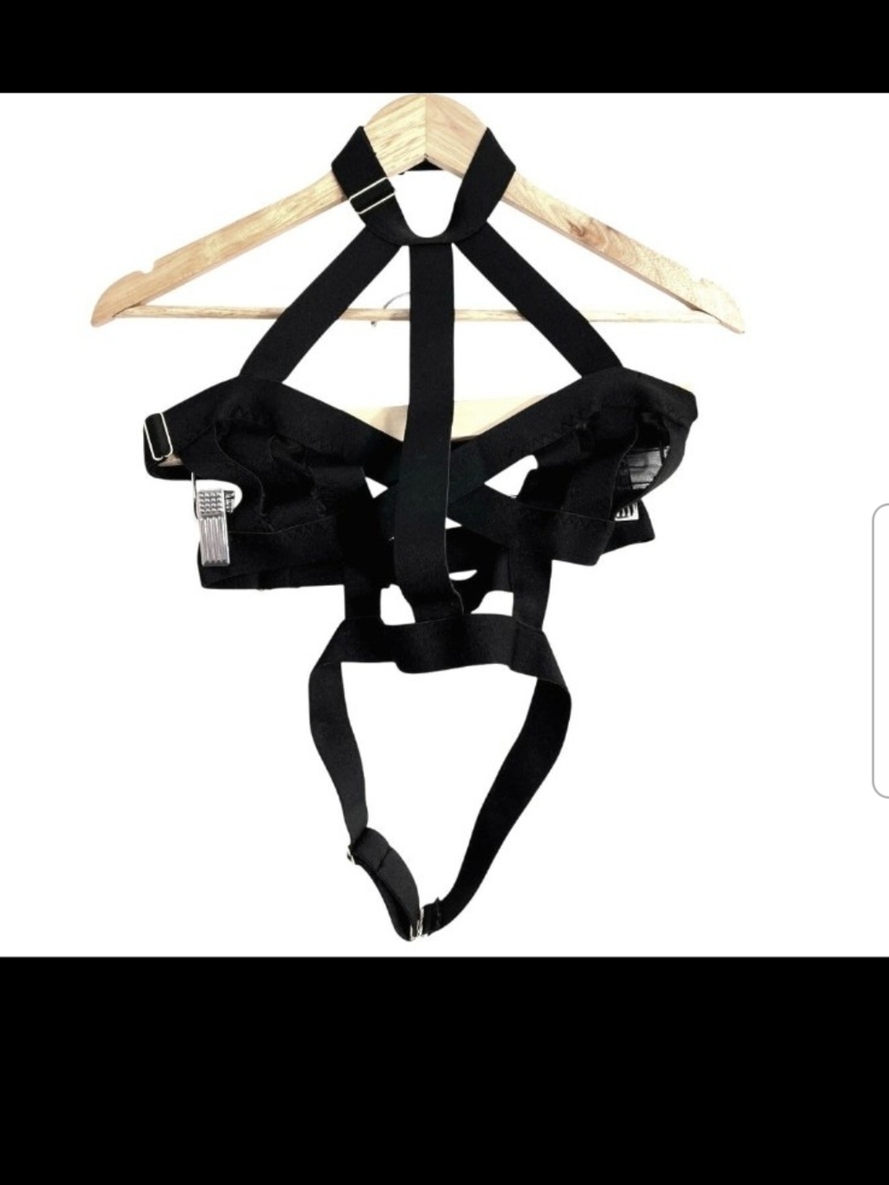 SET ! Black Strappy Harness  Bra And Garter Panties